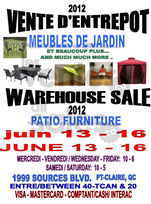 Warehouse Sale Outdoor Furniture & more allsales.ca